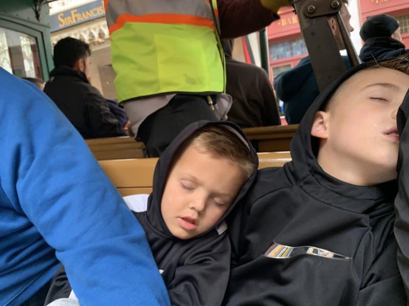 Kids sleeping cable car