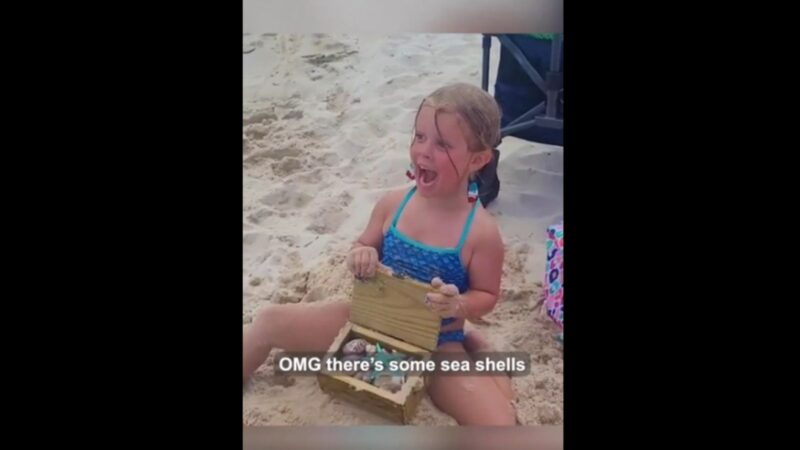 Watch as Little Girl Finds Buried Treasure on the Beach
