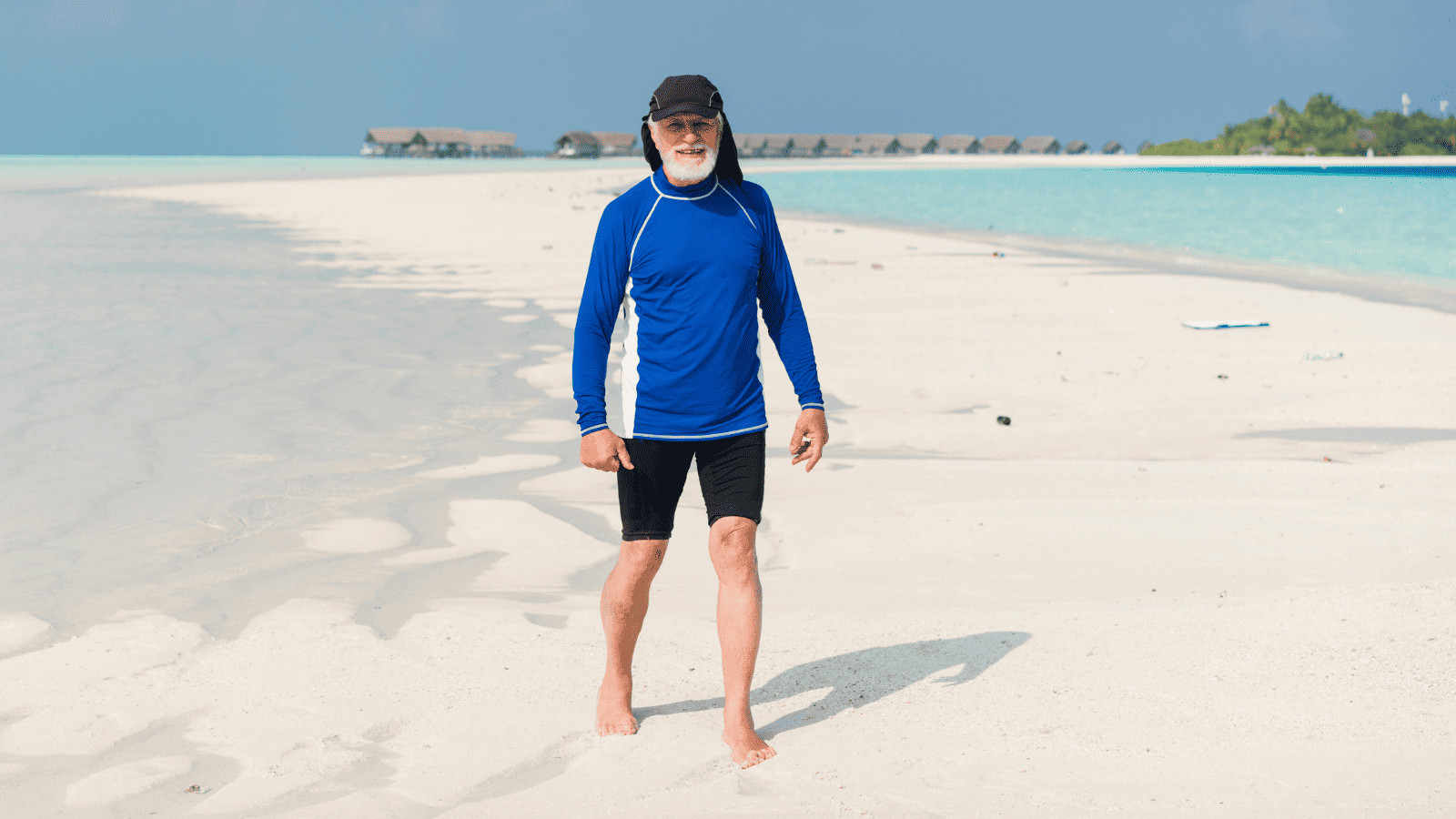 Uncover 11 Must-Have Summer Travel Accessories 8 Older man on beach in protective clothing