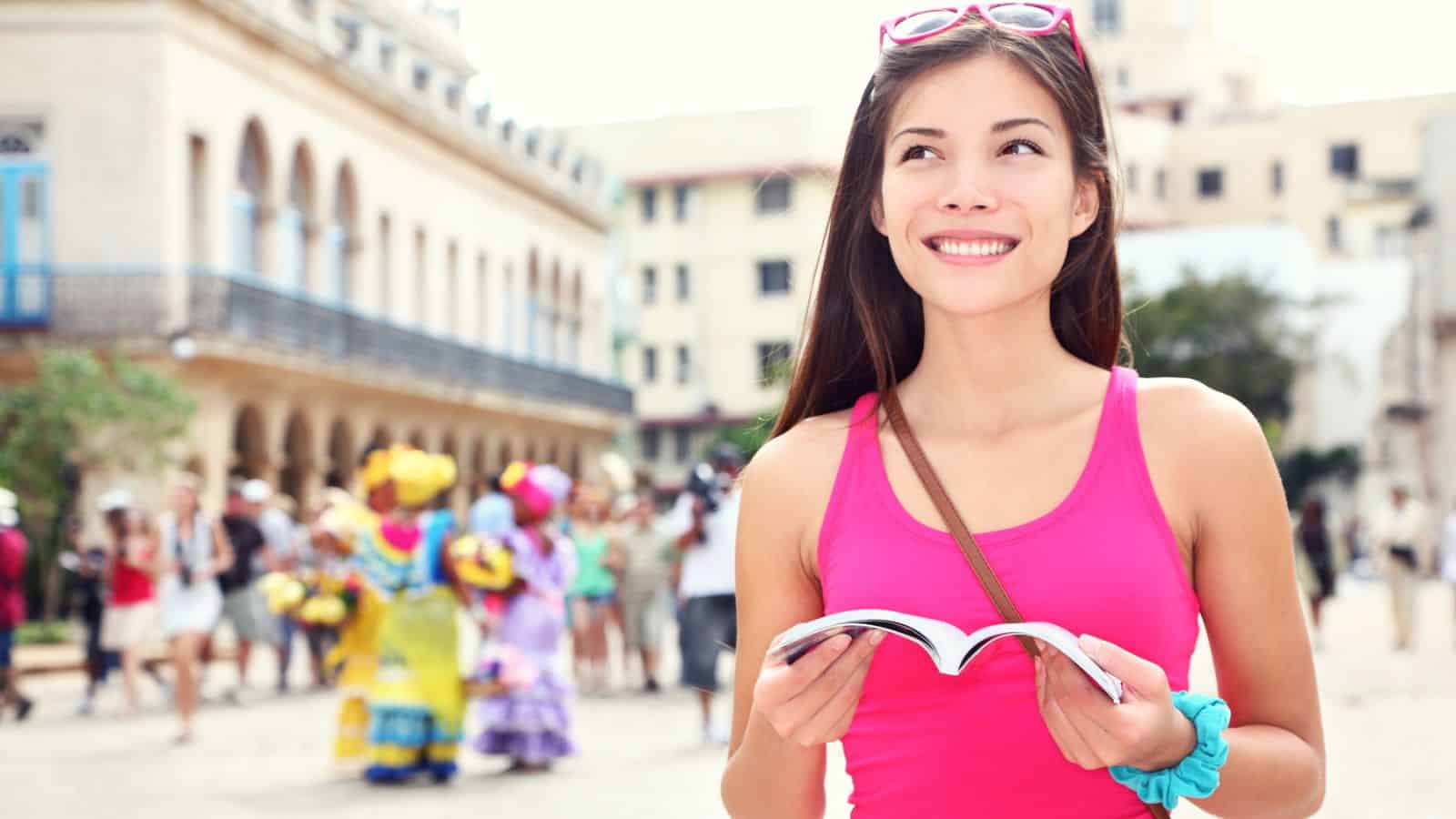 girl with guidebook