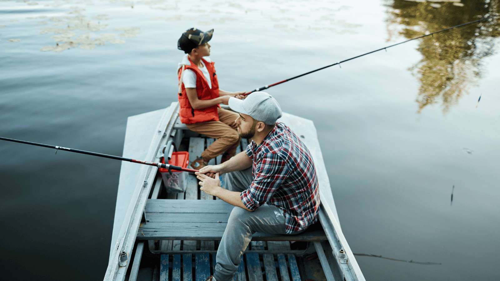 Man and boy fishing