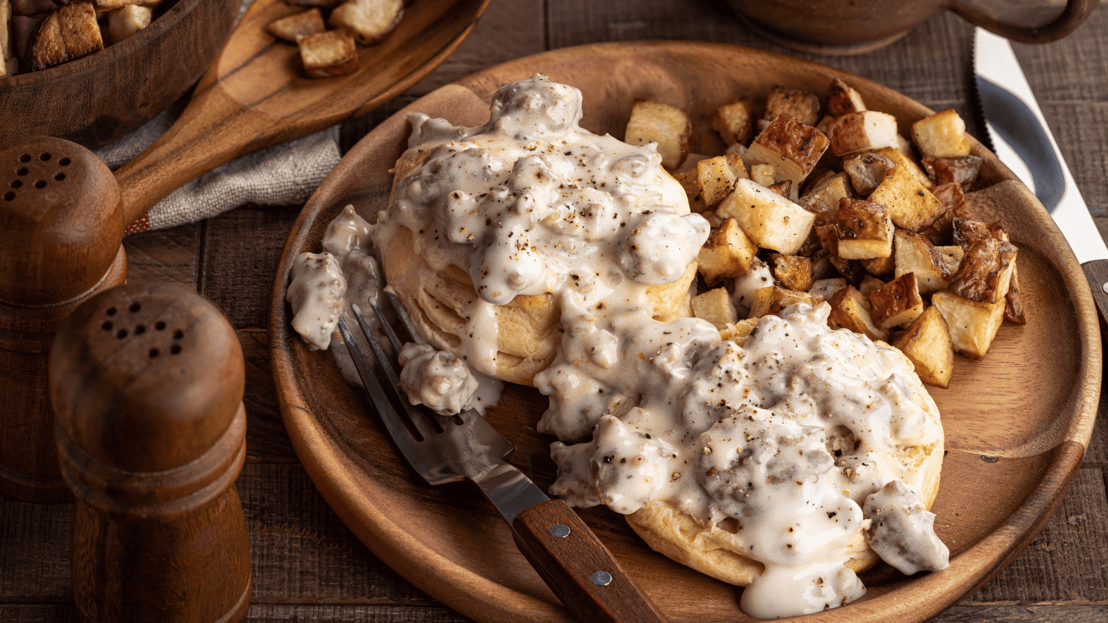 Biscuits and gravy with potatoes
