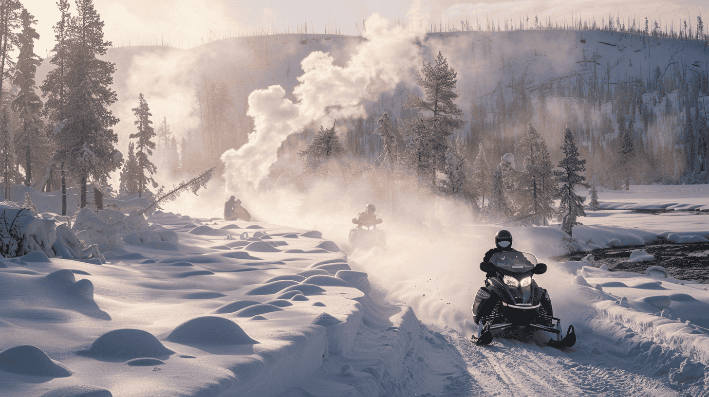 Snowmobiling in Yellowstone National Park, Wyoming