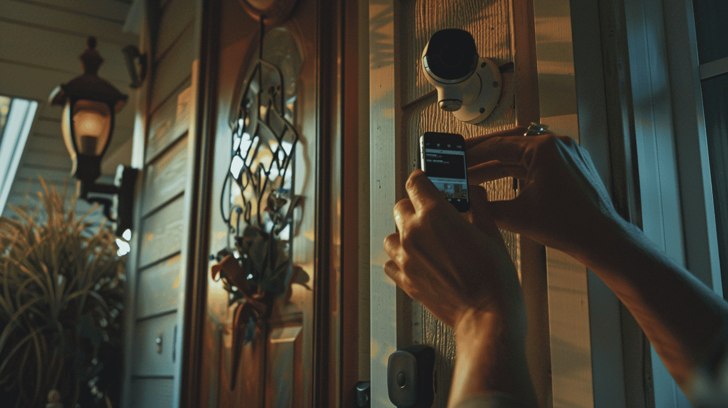 10 Things to Do Before You Leave for a Long Trip 6 woman connects home security camera using smartphone