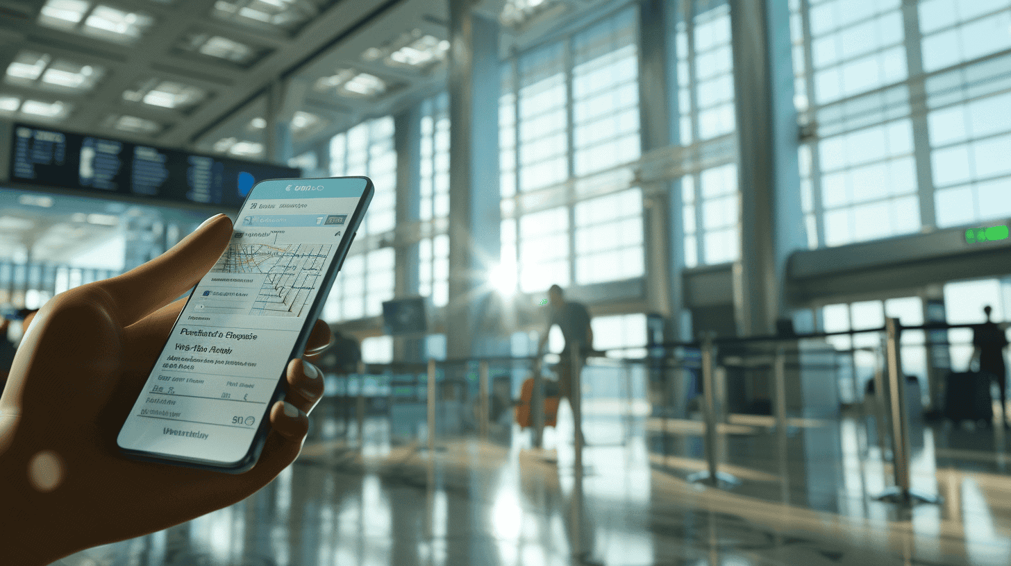 12 Tips for Traveling Sustainably and Reducing Your Carbon Footprint 9 close-up hand holding phone at the airport