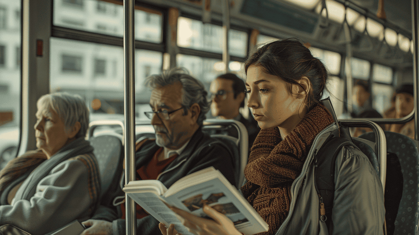 12 Tips for Traveling Sustainably and Reducing Your Carbon Footprint 3 girl with a book on the bus