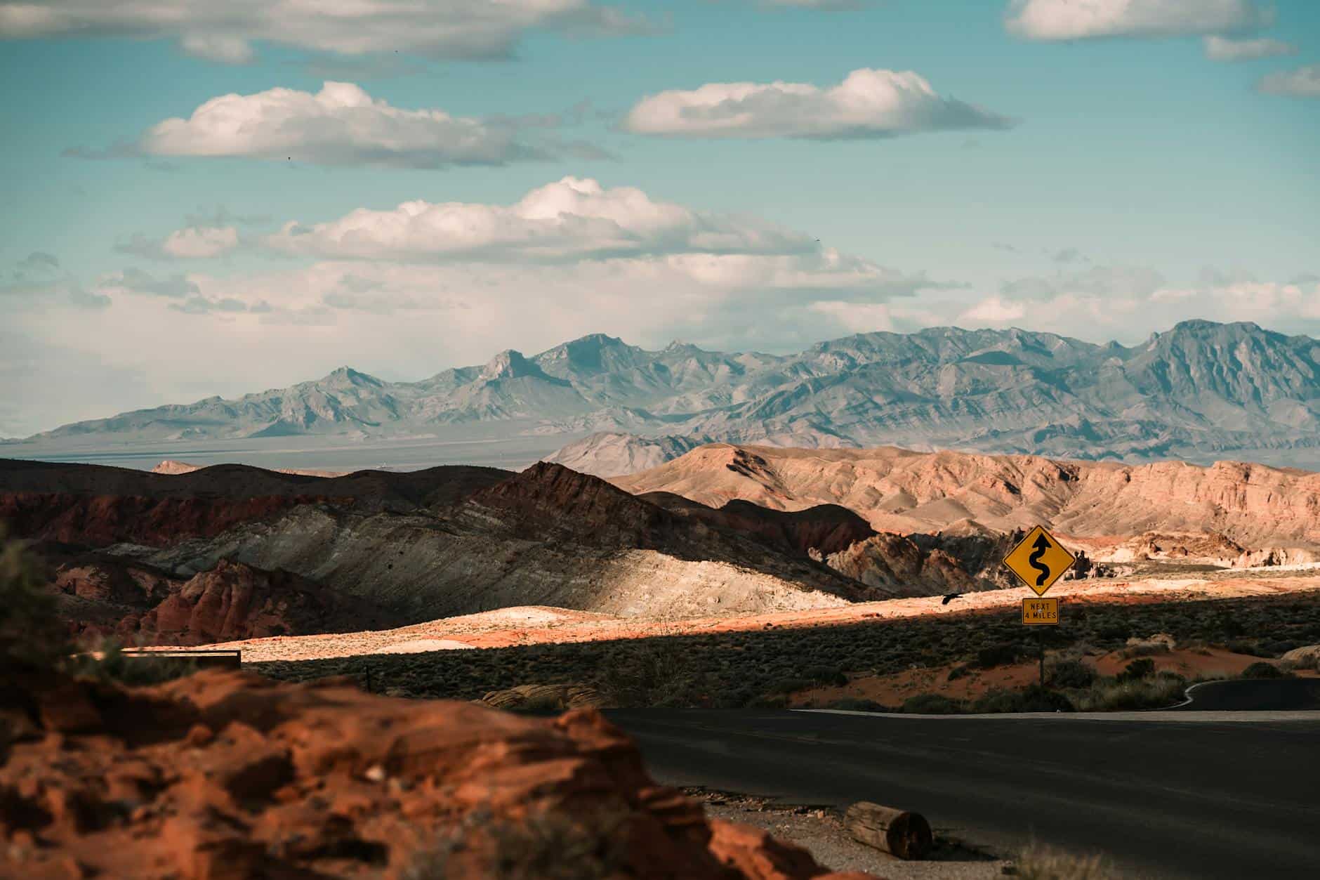 Stunning view of the rugged terrain in Moapa Valley, Nevada under a clear sky.