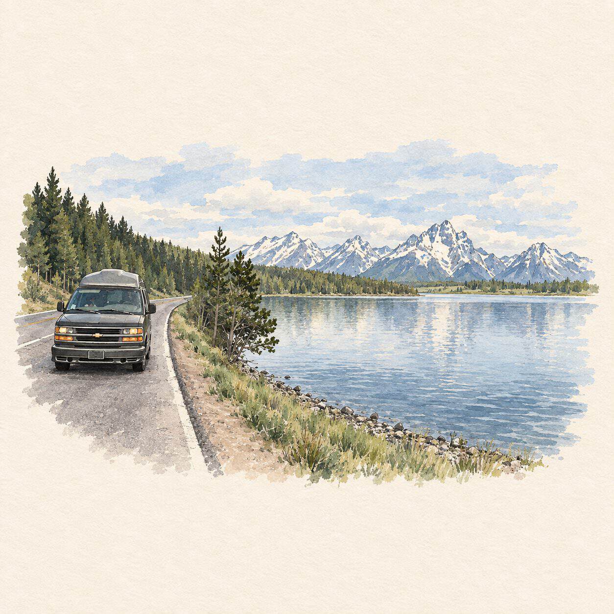 Storybook illustration based on our photograph: jackson hole tetons
