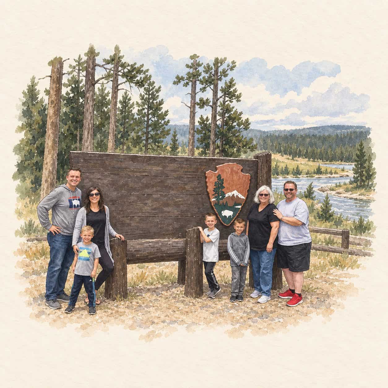 Storybook illustration based on our photograph: yellowstone